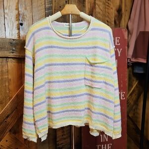 Peach Love California Pastel Striped Sweater